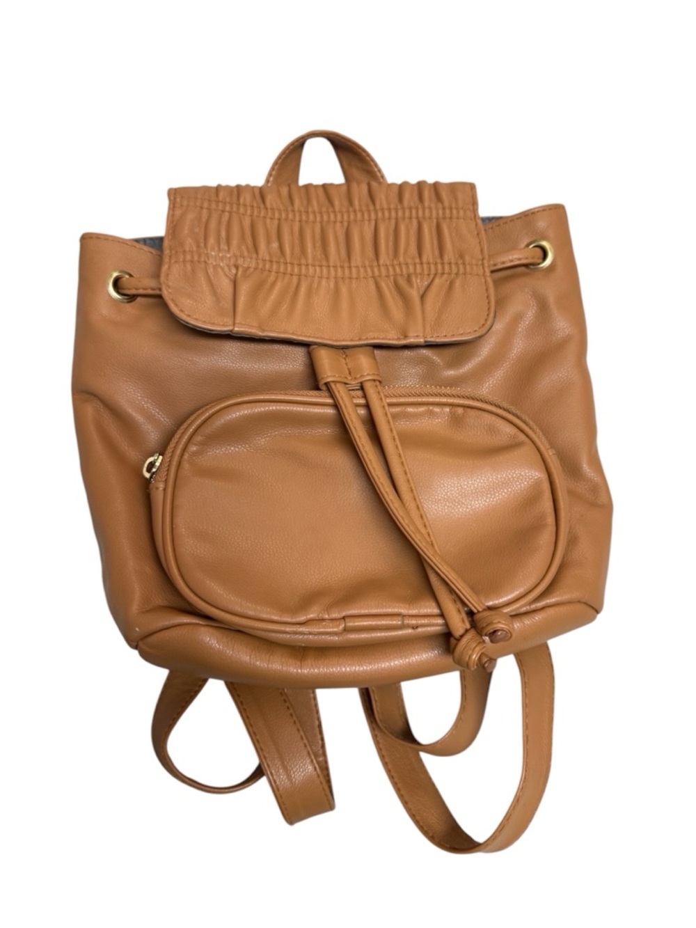 Leather Drawstring Backpack in Tan
